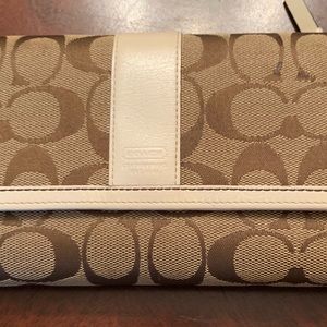 Coach Beige Canvas and White Leather Wallet